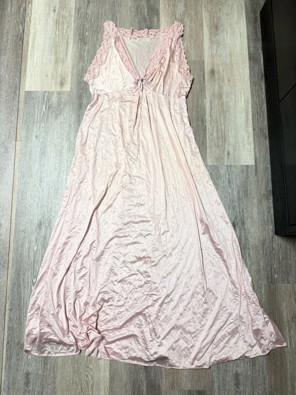VTG Miss Elaine Lace Nightgown Maxi Dress Pink Empire Waist Coquette